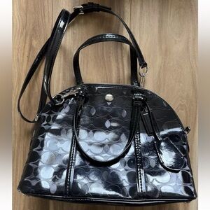 Coach Domed Glossy Patent Leather Satchel Bag Purse F32583 Black